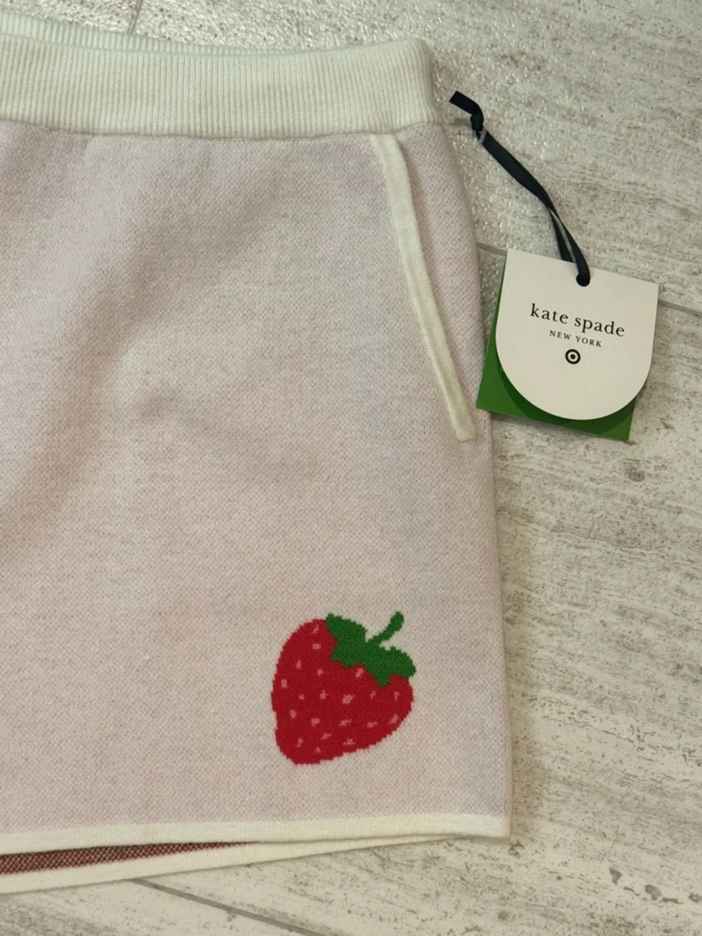 kate spade pink terry athletic shorts with strawberry motif